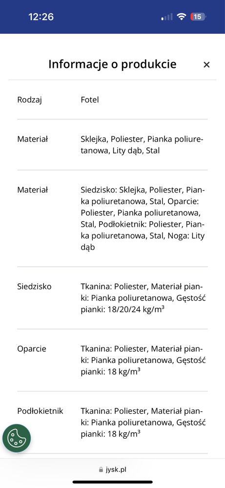 Fotel szary z drewnianymi nogami UDSBJERG Jysk
