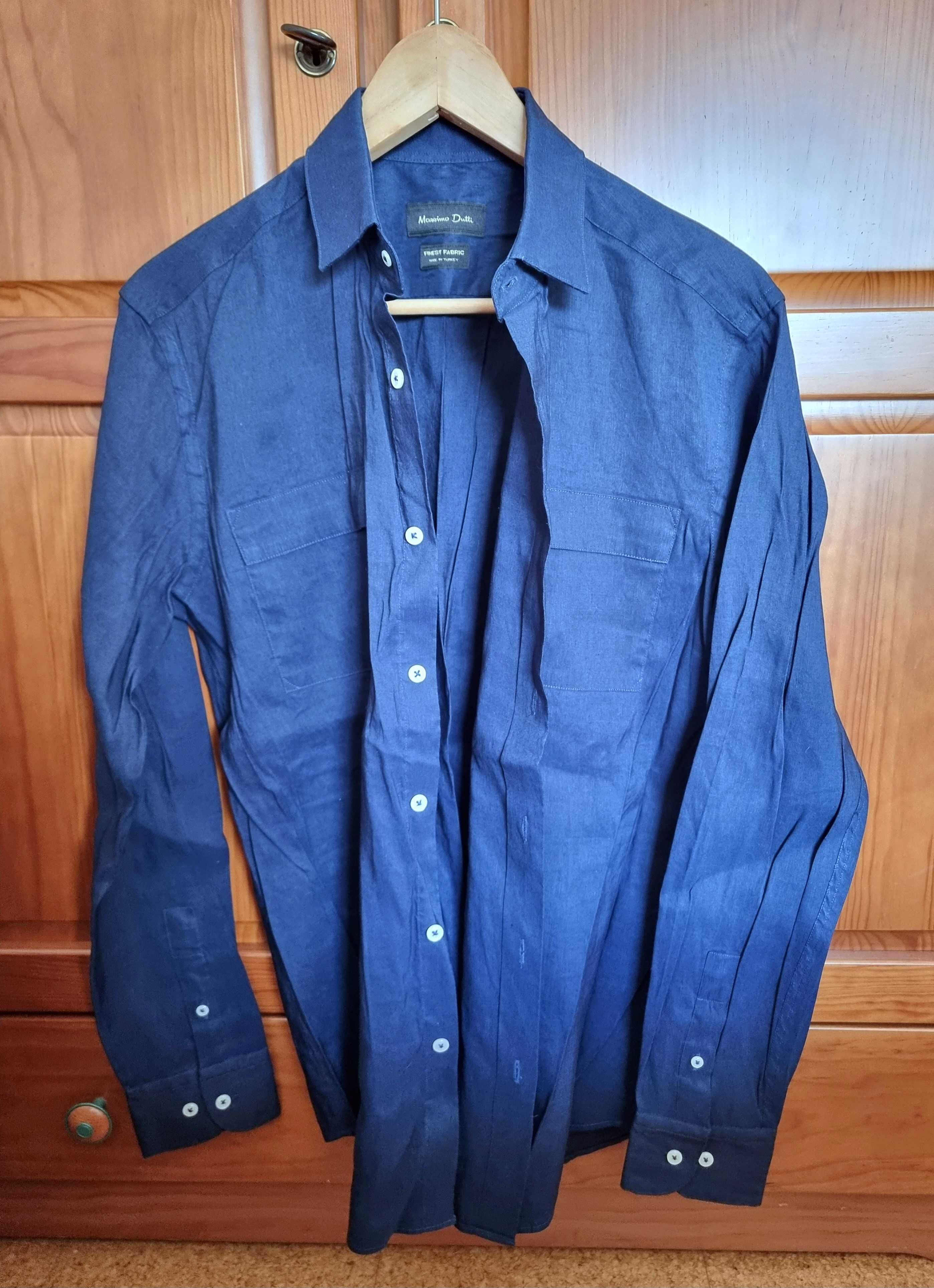 Camisa azul escura Massimo Dutti finest fabric, tamanho M - nova