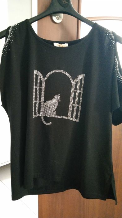 Nowa bluzeczka z metką, aplikacja błyszcząca z kotem, rozm. L