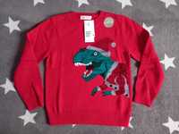 NOWA bluza sweter sweterek hm h&m 134 140 dinozaur dinozaury święta ce