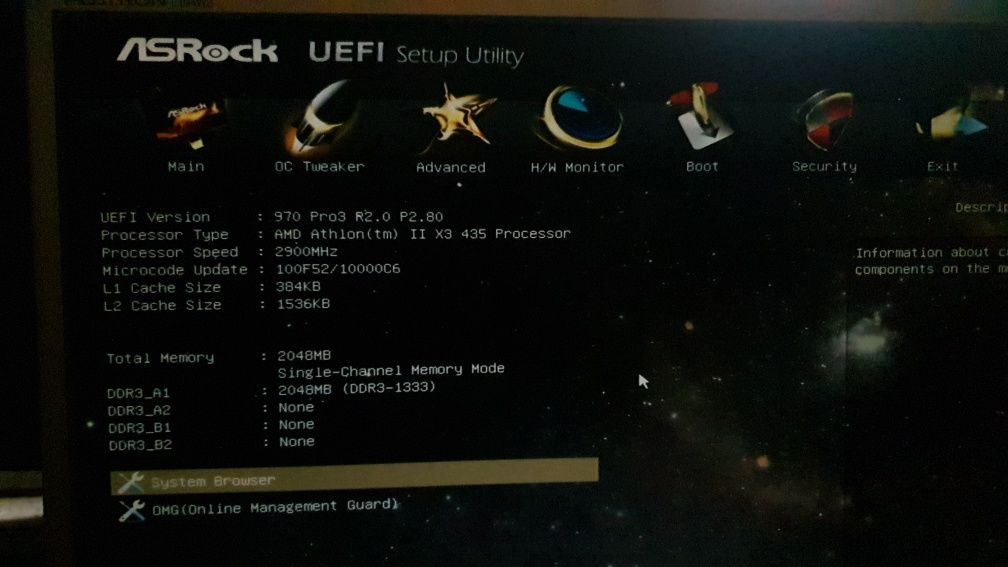 ASRock 970 Pro3 + Athlon II X3 435 + DDR3 2GB mały defekt.