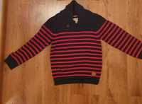 sweter z kołnierzem w paski h&m 122/128 czerwony/granat