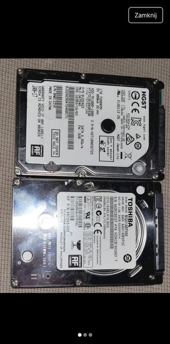 HDD  dyski do laptopa o pojemności 1 TB 7.2k firmy HGST i 500g

Toshi