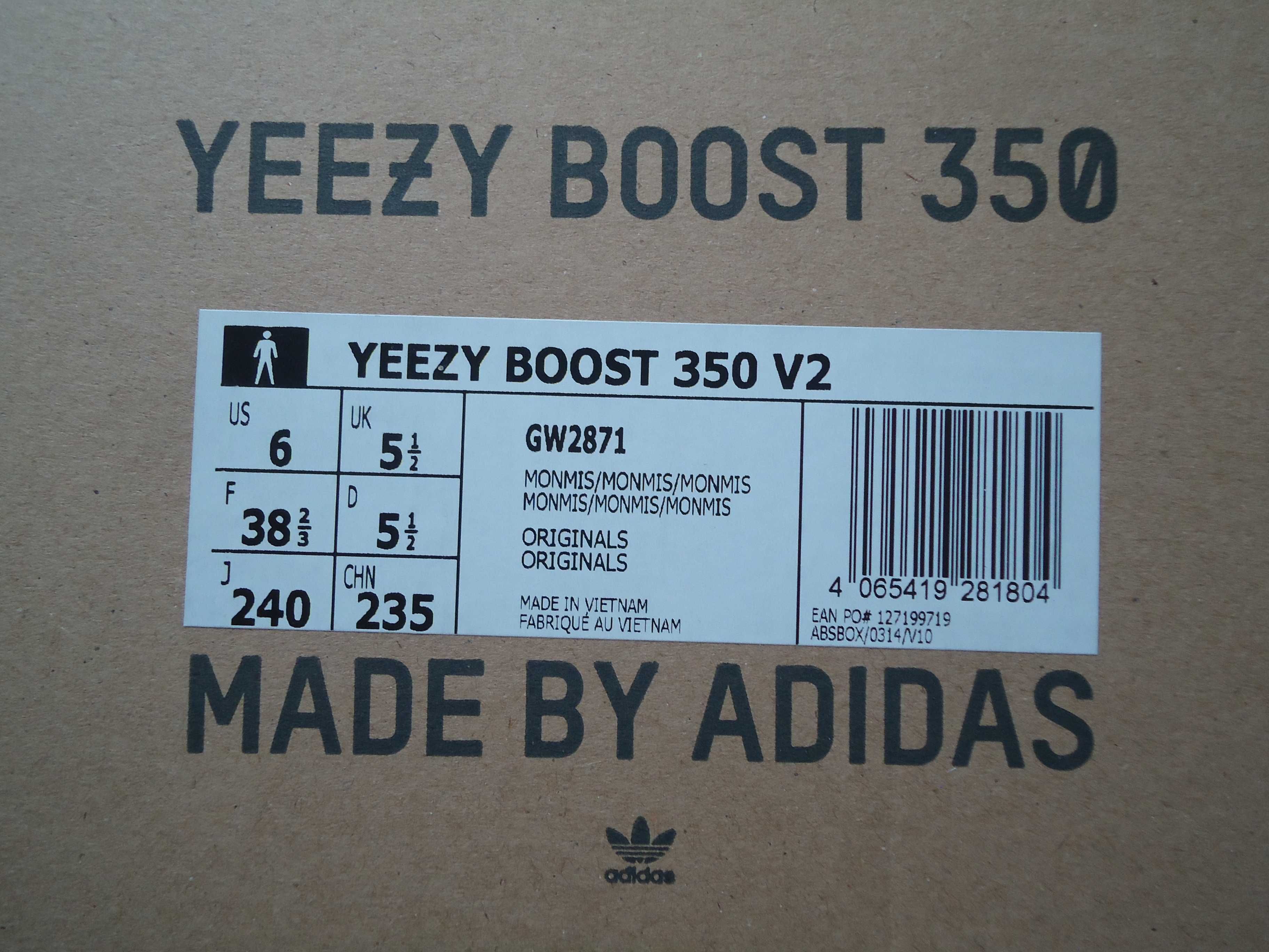 Adidas YEEZY Boost 350 v2 mono mist us6 38 2/3 gw2871