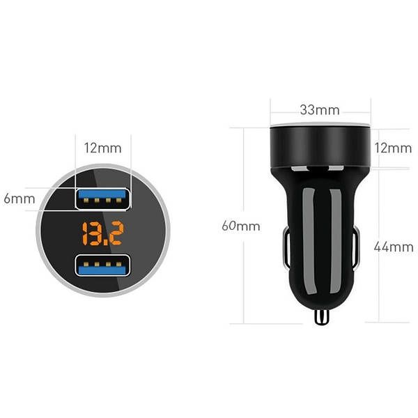 Зарядное устройство Car Charger HC6 адаптер в прикуриватель 2USB+диспл