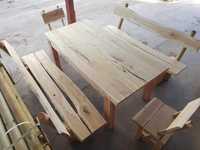 Zestaw mebli ogrodowych drewnianych, komplet, stół, ławki, krzesła