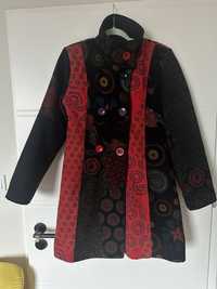 Płaszcz patchworkowy wełniany wzorzysty w stylu Desigual S M