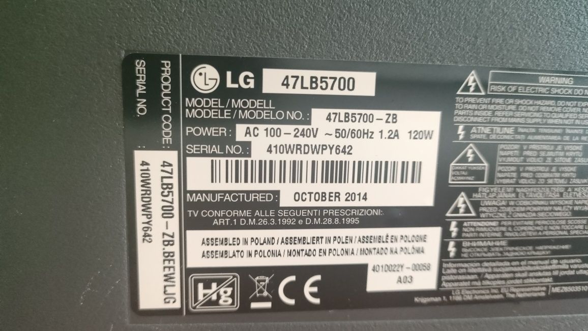 LG LED 47LB5700 wifi ready Smart tv