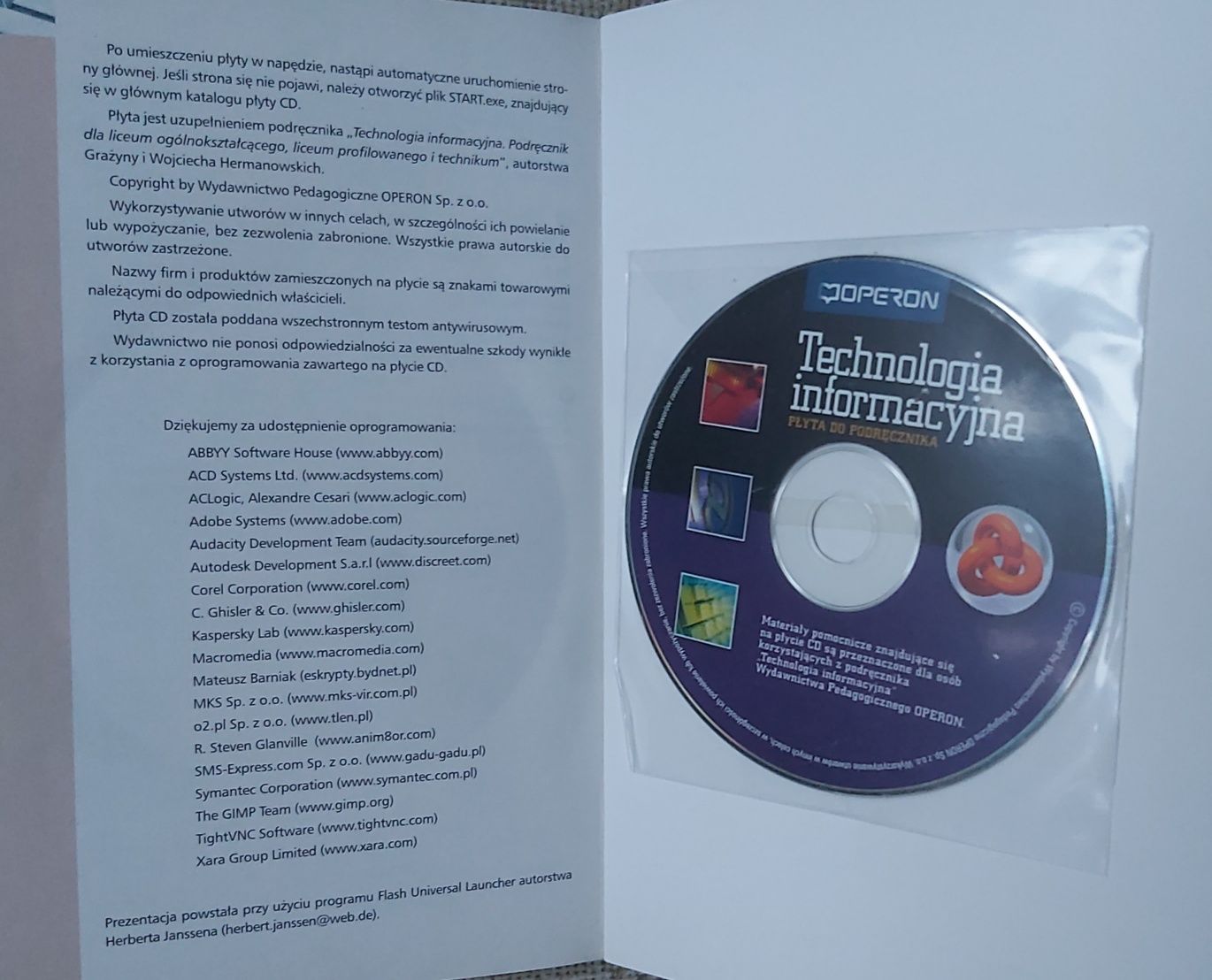 Technologia Informacyjna podręcznik Hermanowska Operon z płytą CD