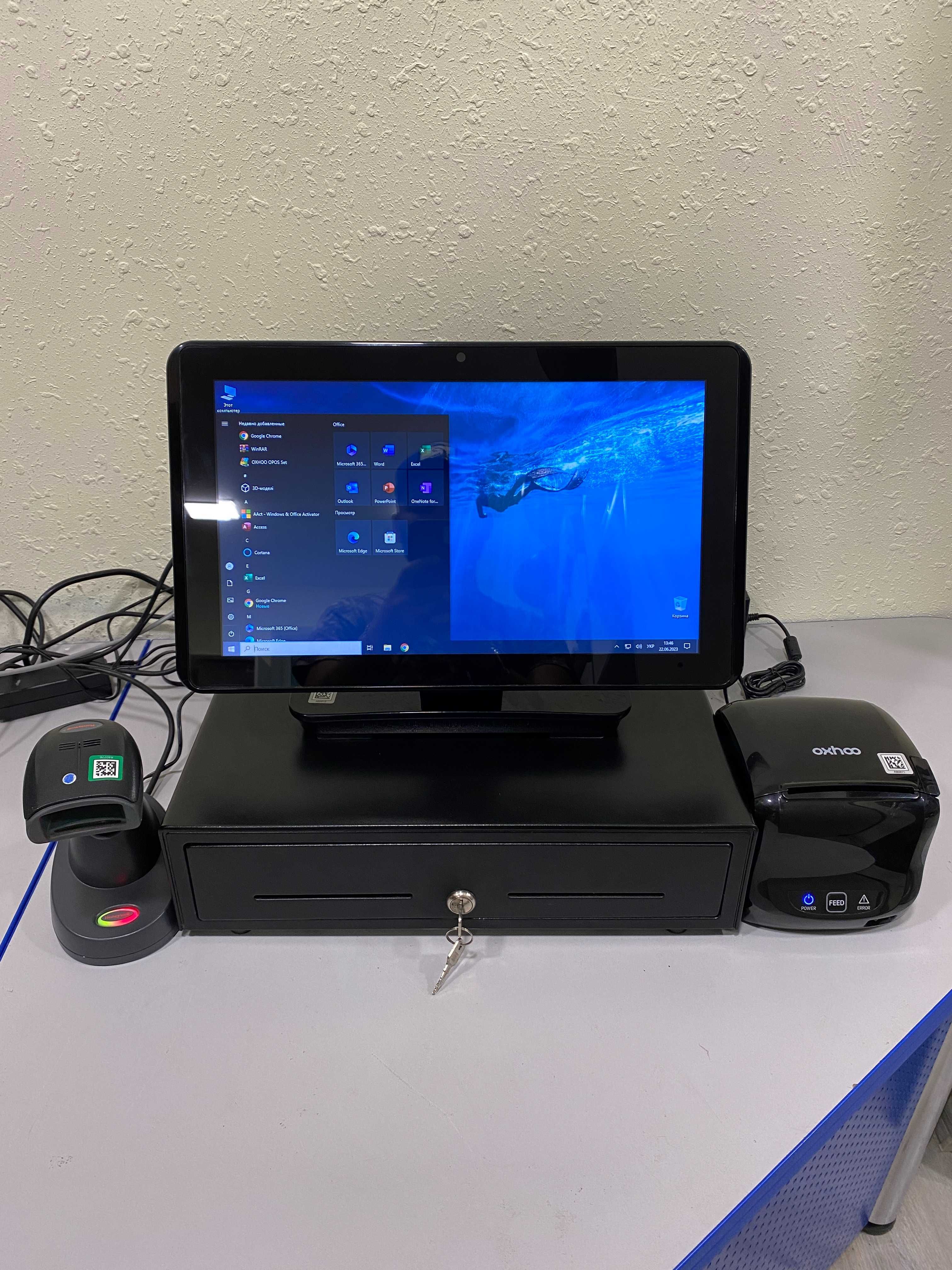 Комплект POS системи POS-термінал принтер чеків сканер грошова скинька