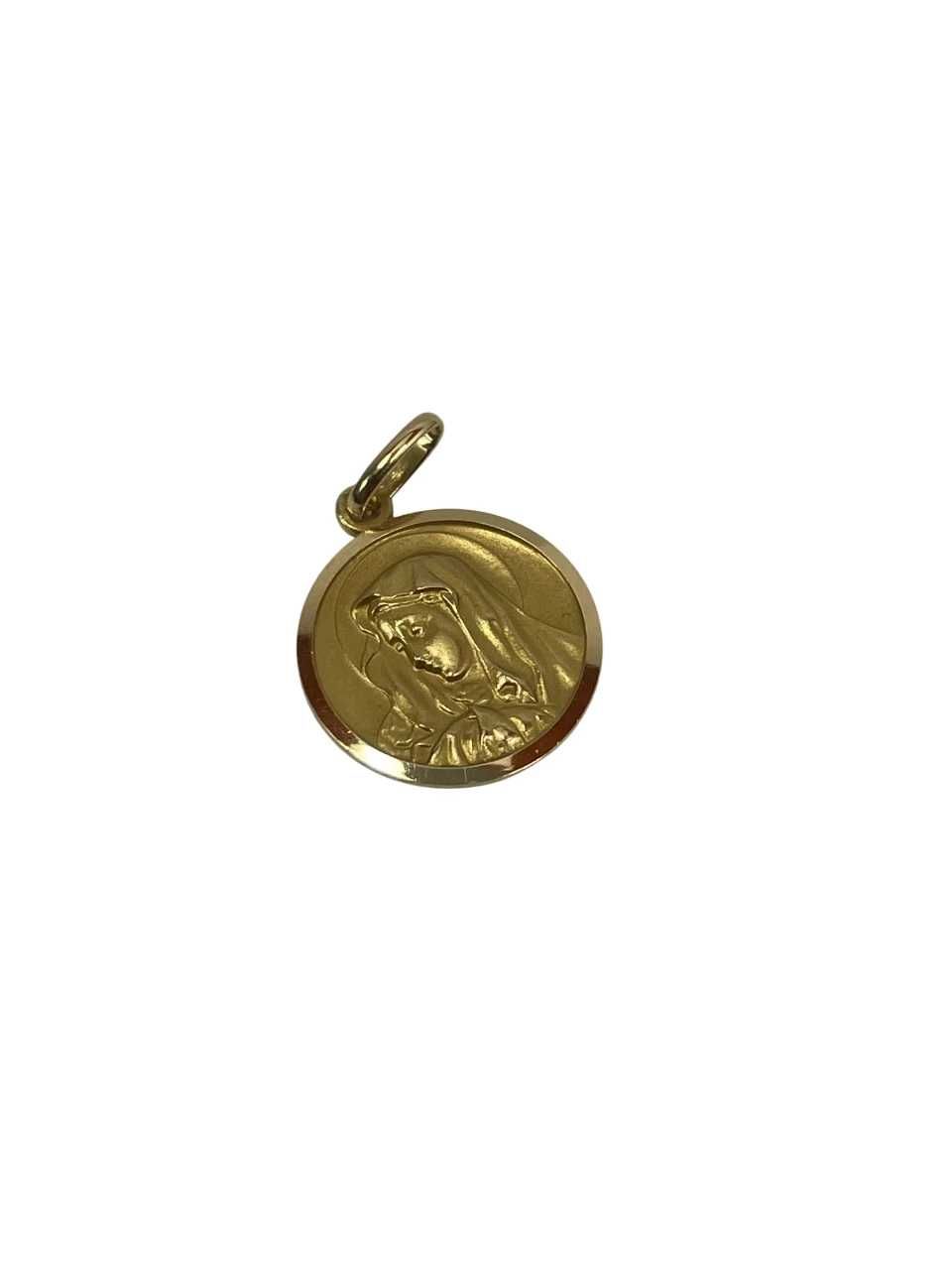 Złota Zawieszka Matka Boska Okrągła 750 2,57 G Średnica 16 Mm