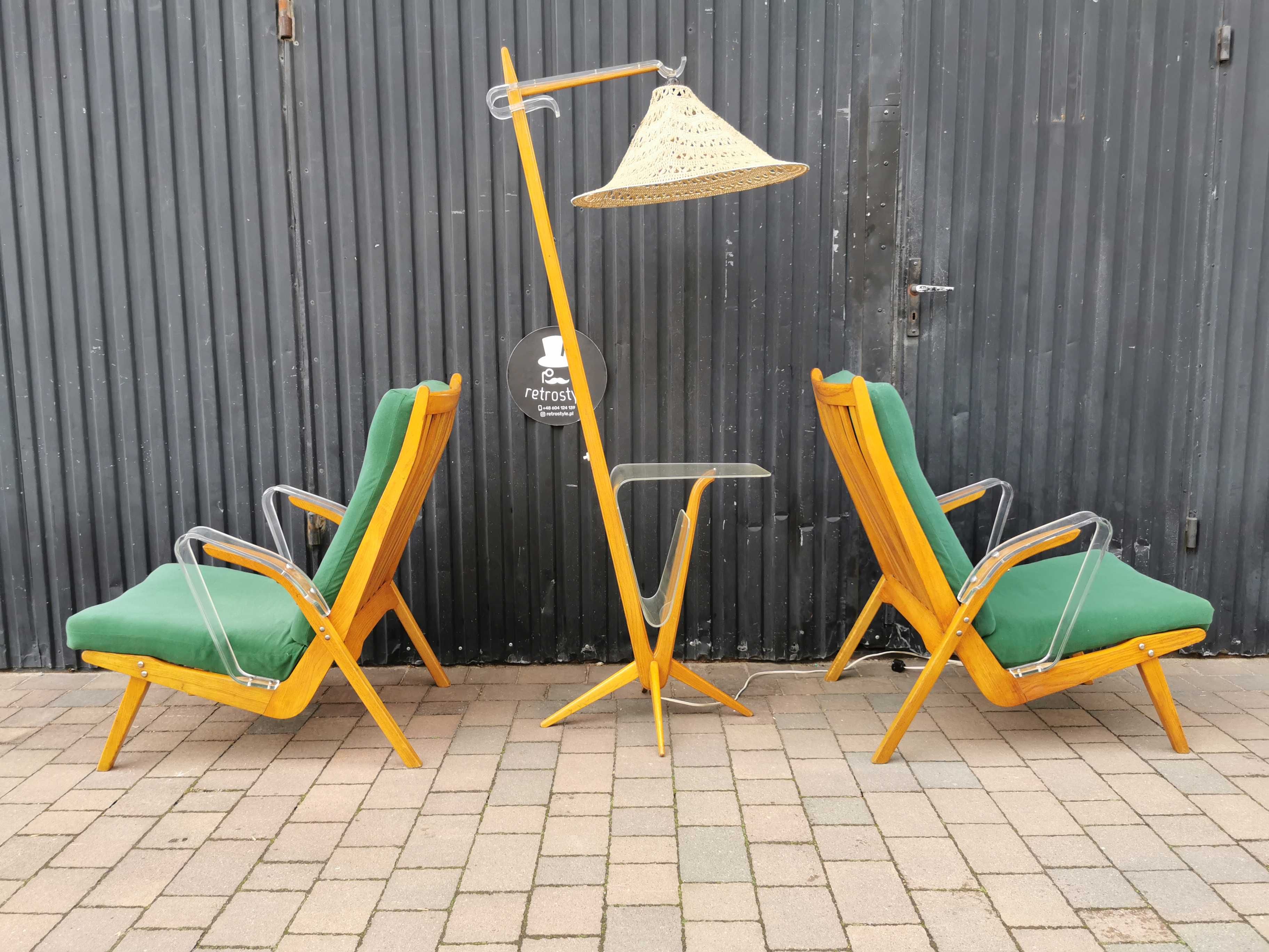 Fotele+ lampka stojąca ÚLUV, Czechosłowacja '50-60 Design Prl- UNIKAT!