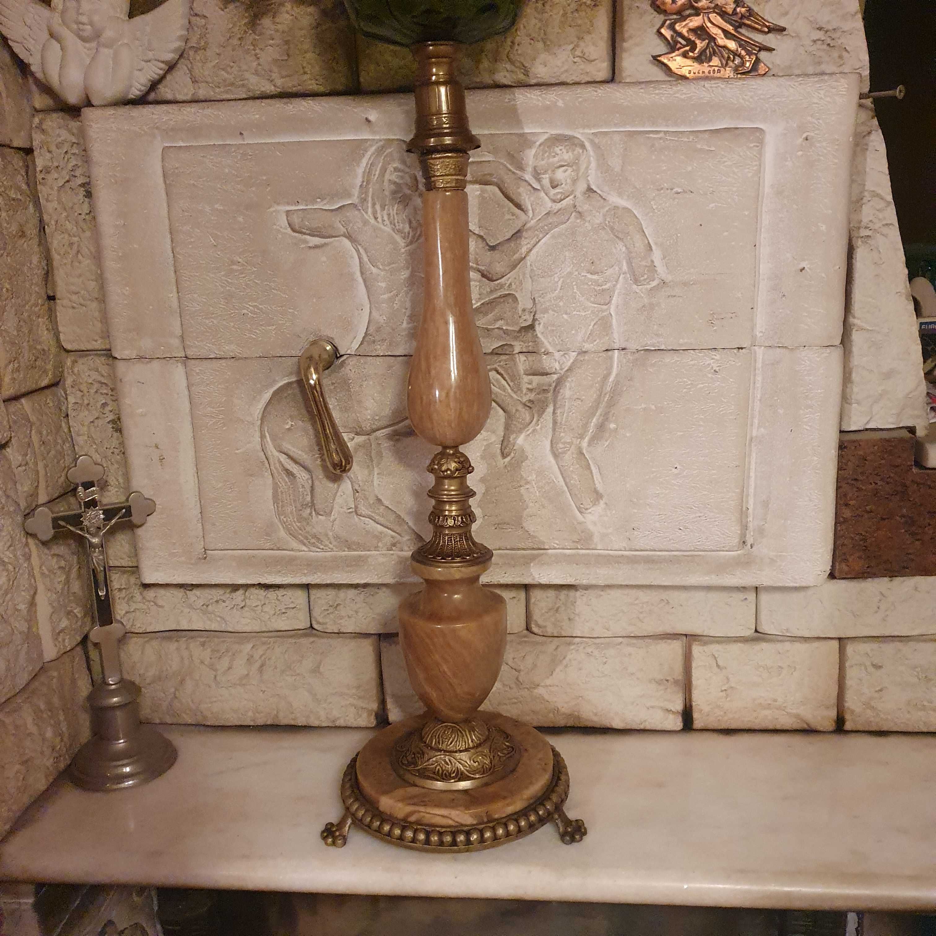 Wielka=sprawna lampa naftowa z kamienia i brązu=92 cm.