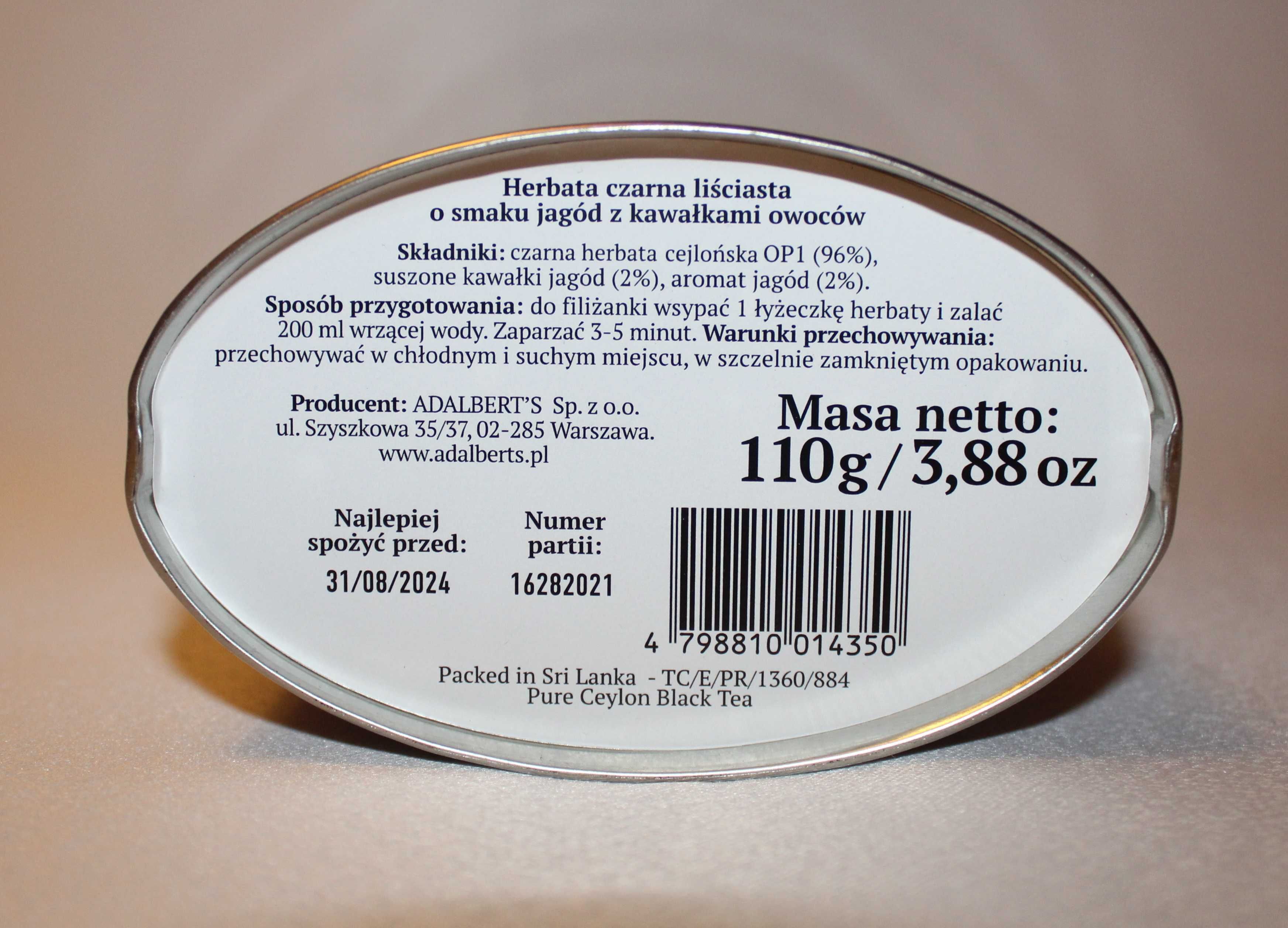 Puszka na herbatę Adalberts jagodowa / blueberry liściasta 110g NOWA