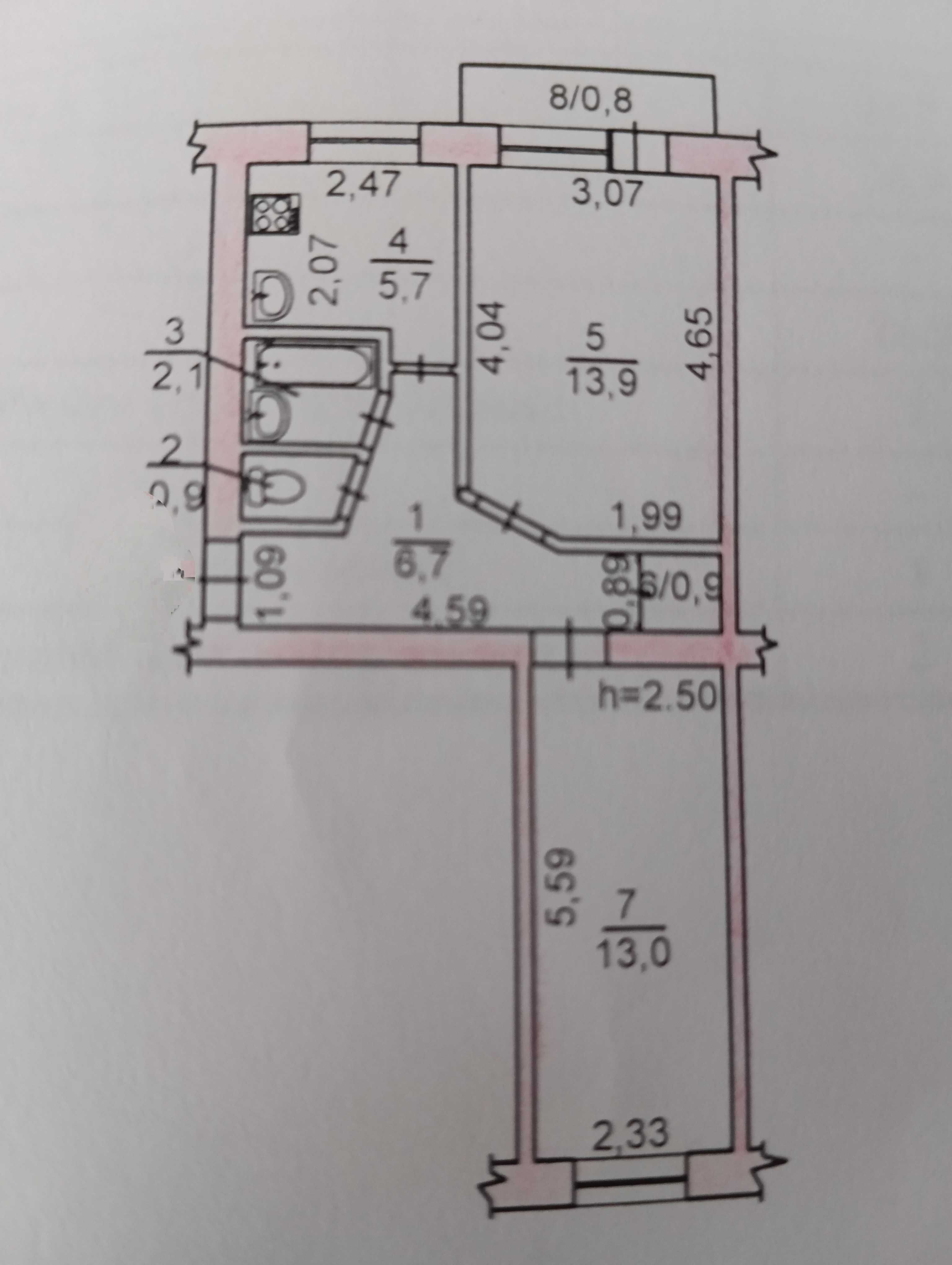 Продам 2-комн. кв. в районе  ЮТЗ, 3/5, 44/26,9/5,7 от собственника!