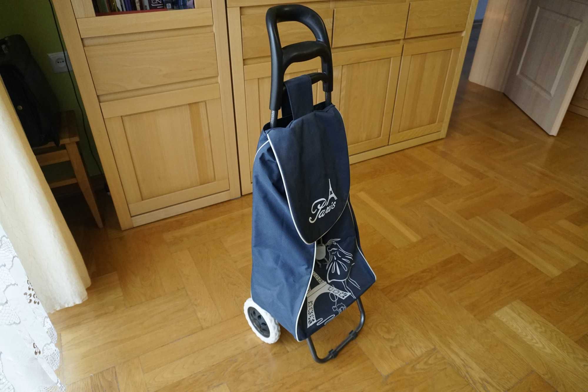 Wózek zakupowy na kółkach, torba.