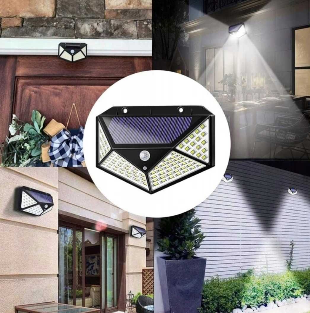 LAMPA SOLARNA 100LED z czujnikiem ruchu zmierzchu elewacyjna NAŚCIENNA
