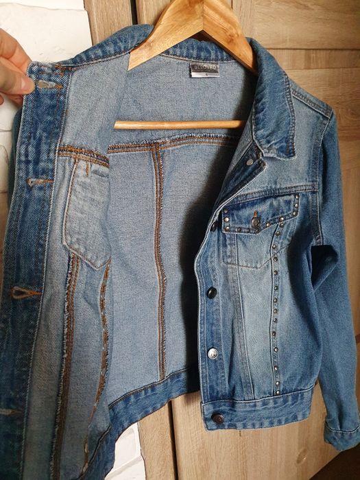 Kurtka katana jeansowa  niebieska przetarcia ćwieki r. S