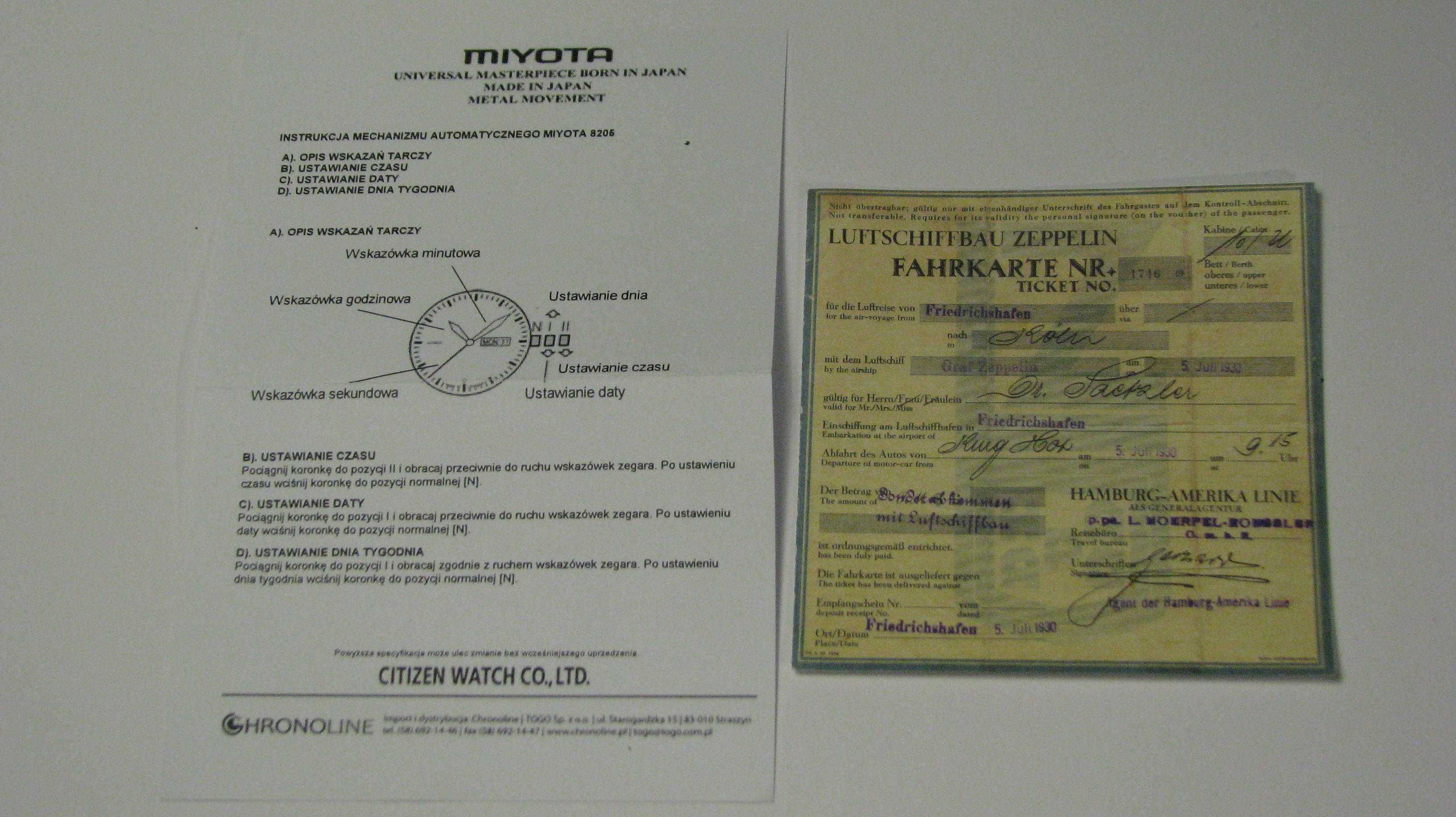 Męski zegarek marki Zeppelin z oryginalnymi papierami