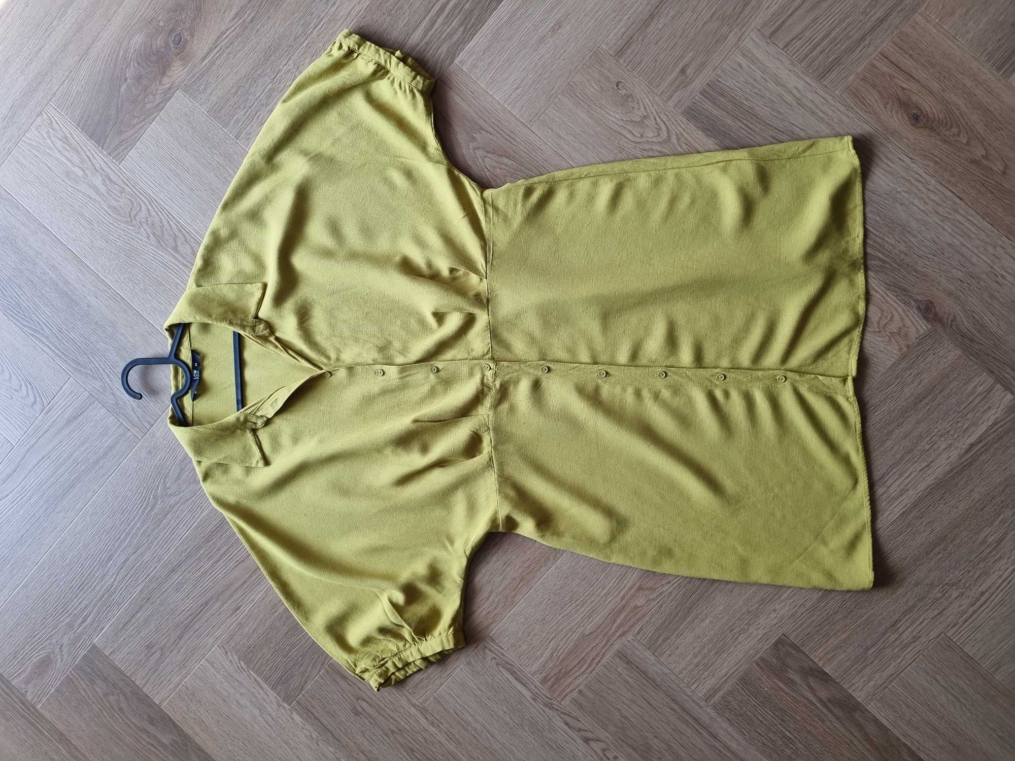 Żółta sukienka midi rękawy nietoperze len wiskoza na lato plus size