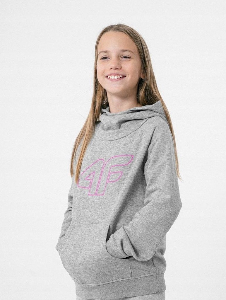 4F J.Nowa Bluza Dziewczęca 4F! Szara! Kaptur! Duże Logo 4F! Roz.158!