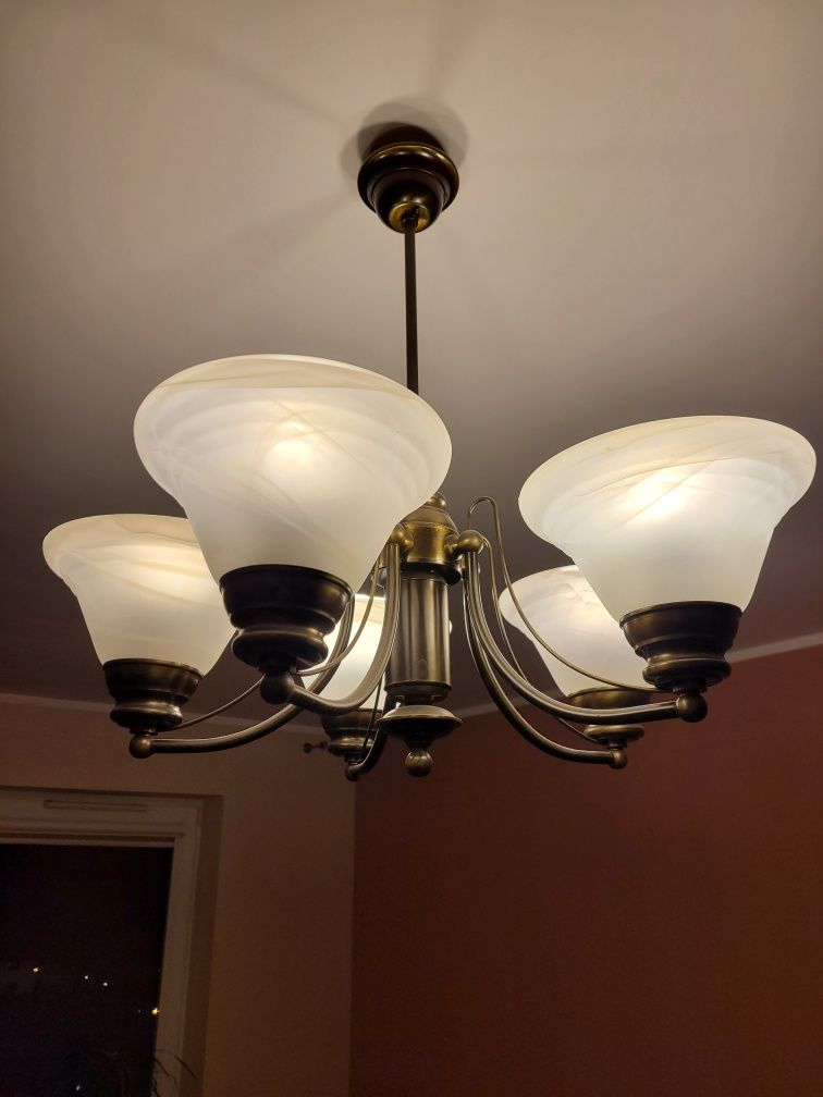 Żyrandol mosiężny 5 kloszy
