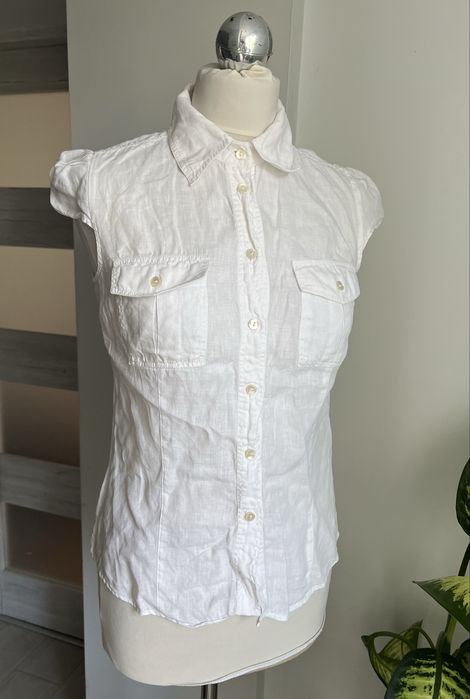 Biała lniana koszula z krótkim tękawem 100% len M/L