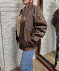 Куртка XL шкіряна жіноча оверсайз осіння коричнева вінтажна бомбер
