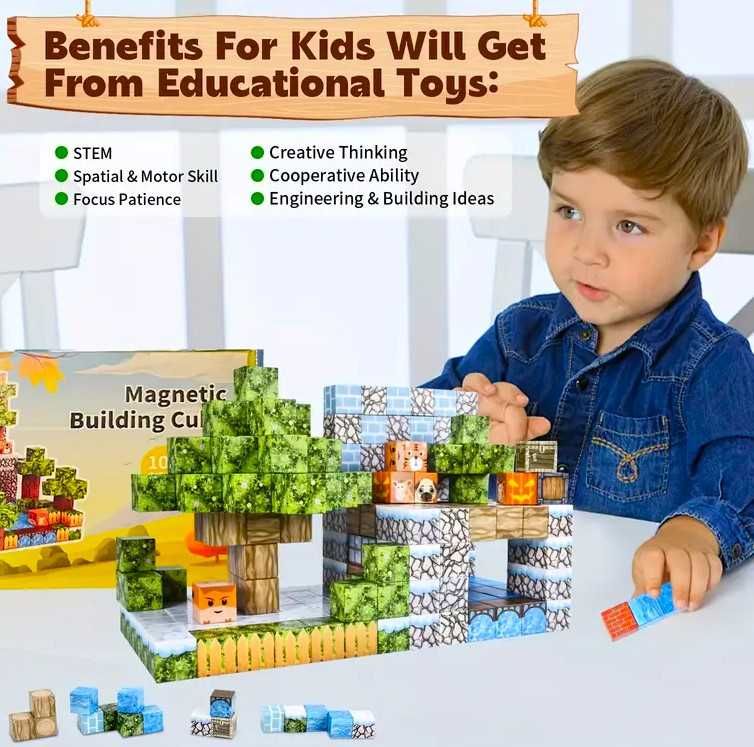 Магнітний конструктор Майнкрафт 100 деталей Minecraft магнітні кубики