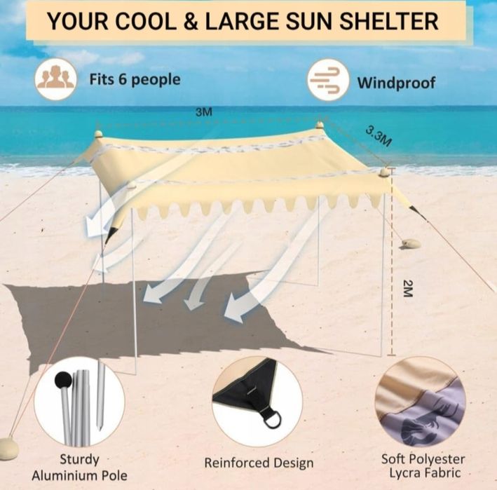 VILLEY Namiot plażowy 3 x 3,3 m khaki z filtrem UV pawilon na piknik