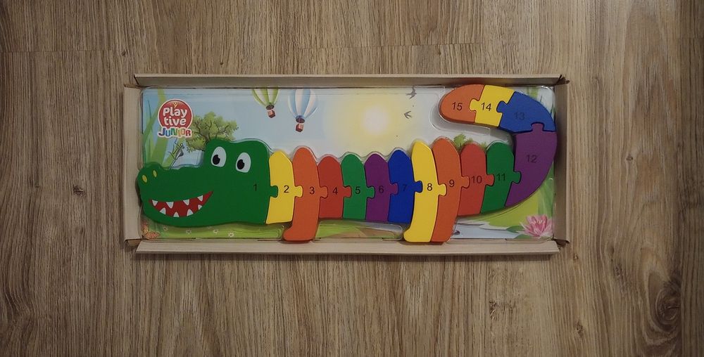 Układanka drewniana z Lidla puzzle krokodyl cyfry