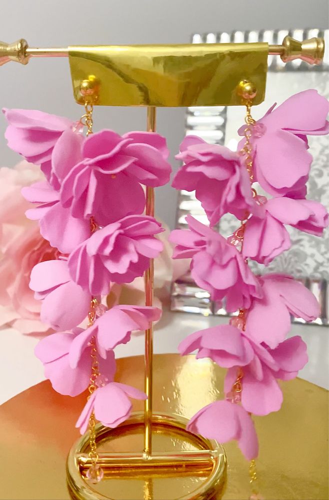 Kolczyki model kwiaty różowe