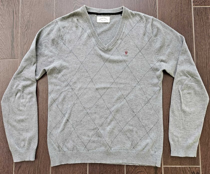 Szary sweter w serek Diverse 100% bawełna rozm. M