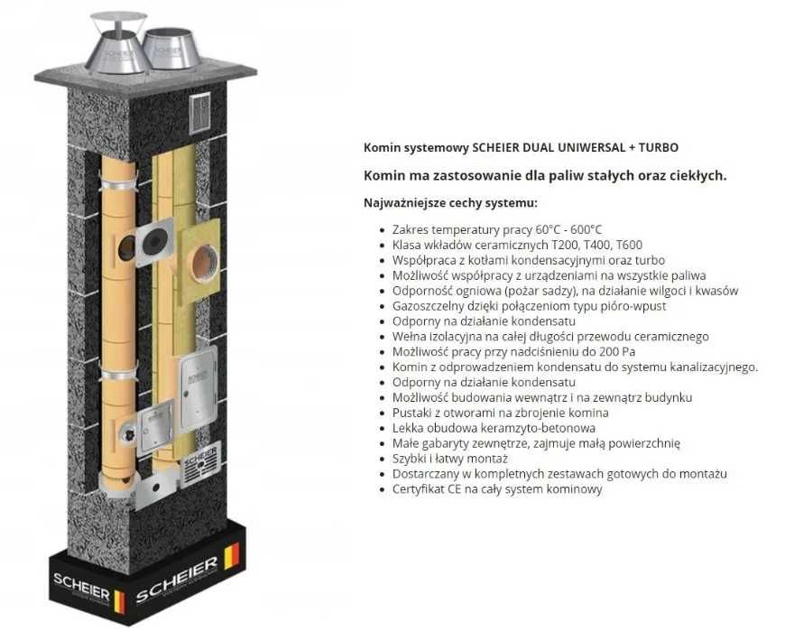 System ceramiczny komin DUAL TURBO fi 160 + fi 100 9m zestaw 2K gaz