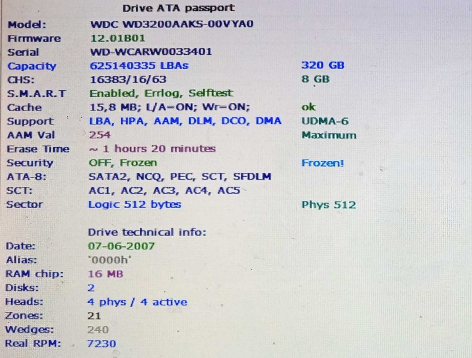 Жесткий диск HDD 2.5" 320 Гб SATA-II WDC WD3200AAKS-00VYAO