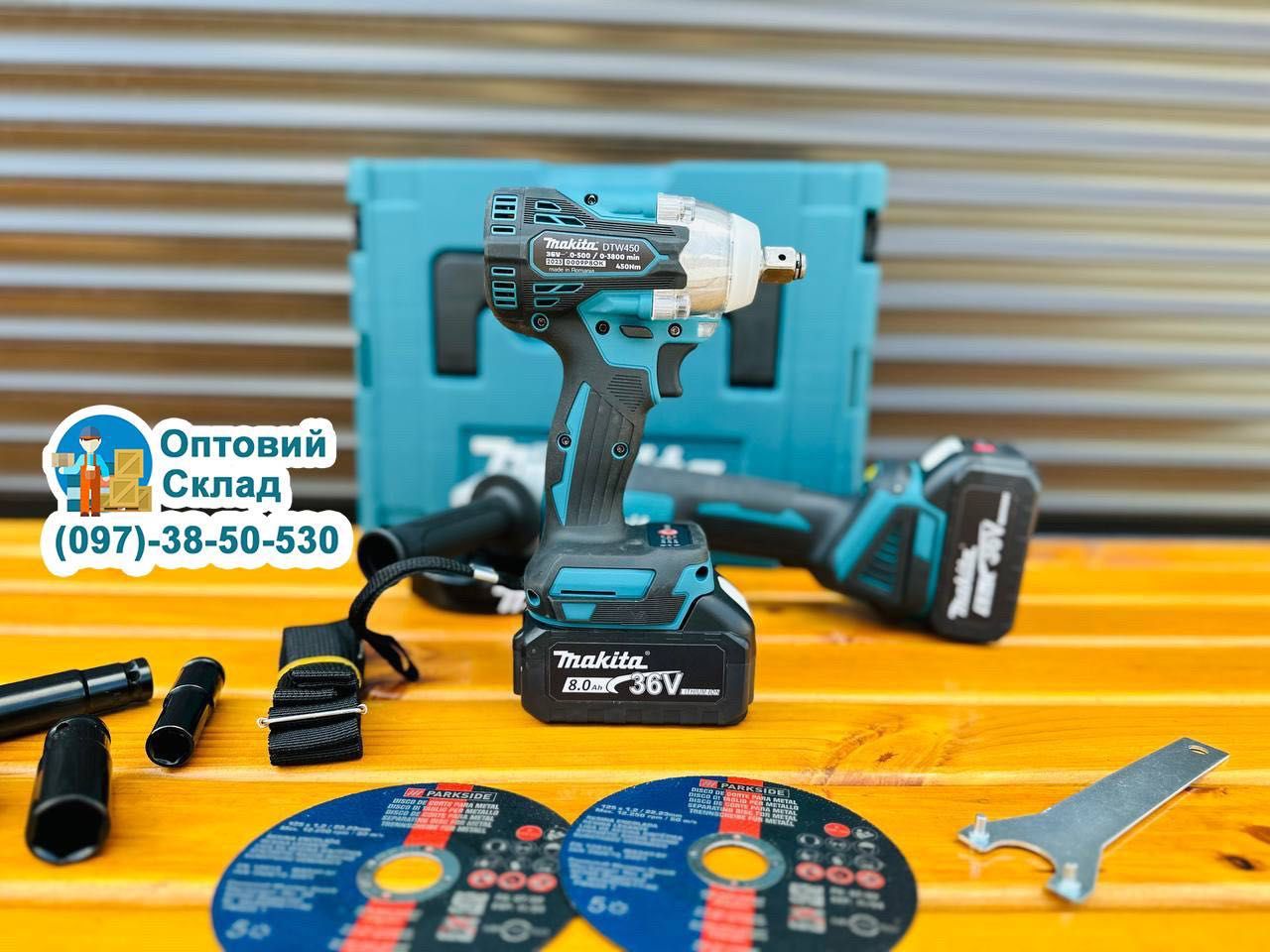 Makita 2/1 Акумуляторний Набoр 36V Гайковерт DTW450 + Болгарка DGA404