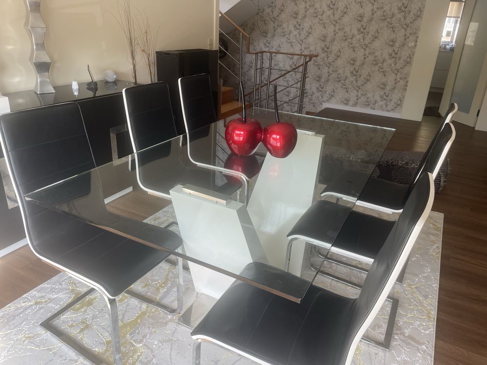 Mesa de jantar moderna vidro duplo