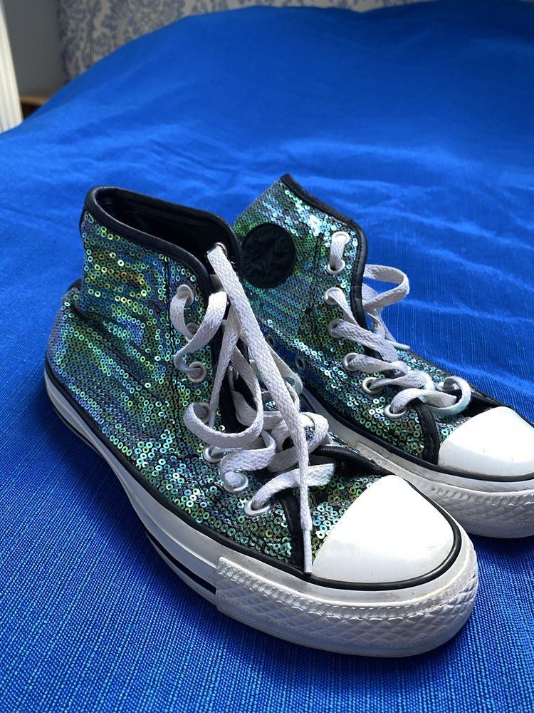 Trampki cekiny zielone converse 36