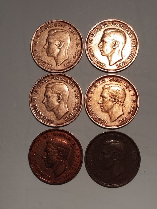 Moedas de 1/2 Penny Inglaterra de 1912 a 1966