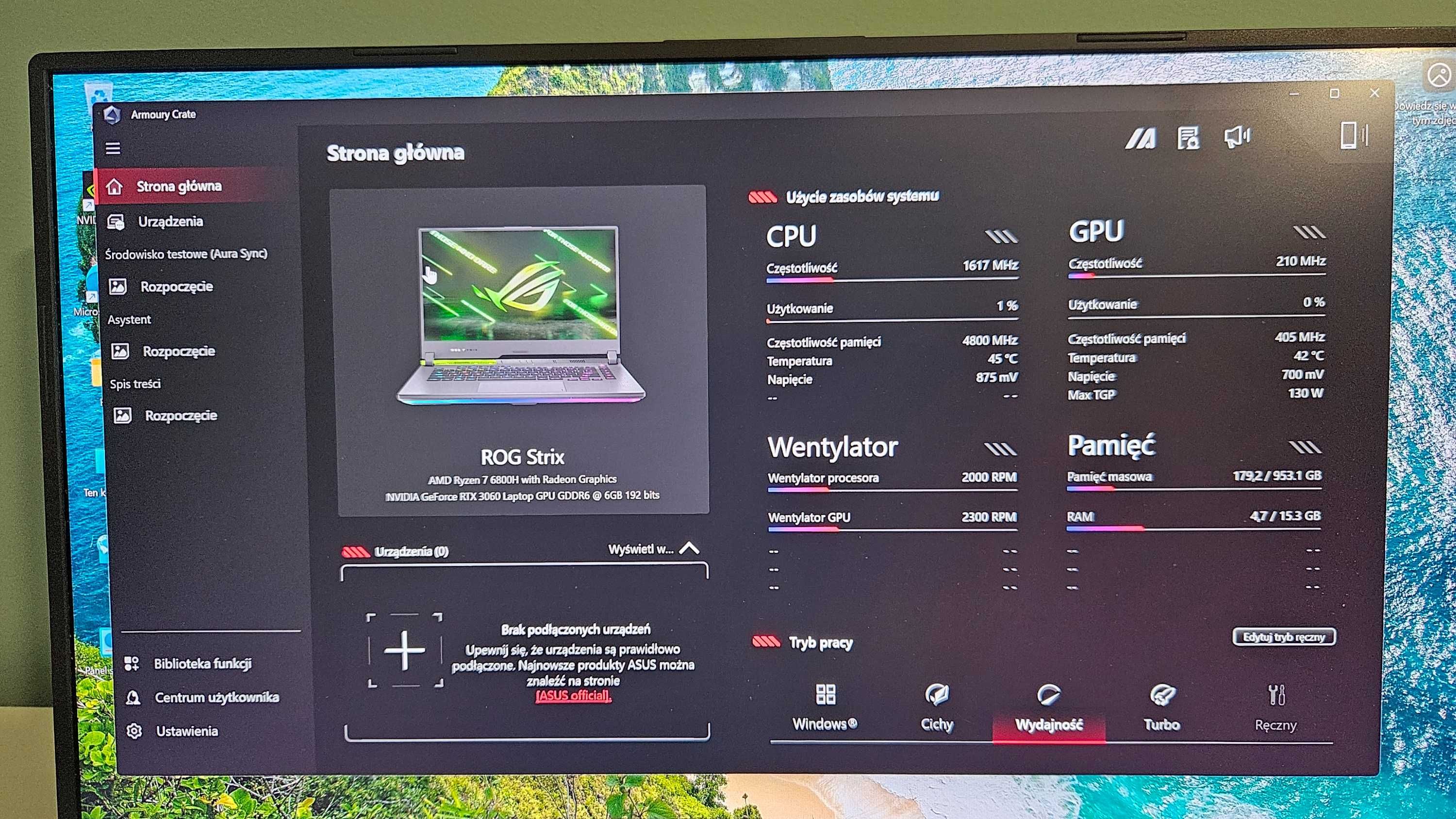 DOBRY Asus ROG Strix15 Ryzen7 6800H/RTX 3060/2k 165Hz +myszka Arox 3 !