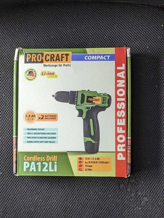 Шуруповерт Procraft PA12Li Compact 12V | Новий 2 акумулятори Набір біт