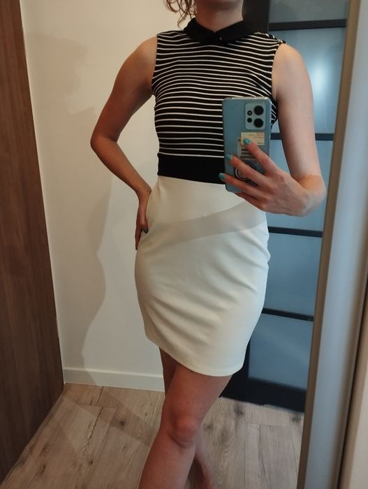 Sukienka wizytowa biura Reserved S M 36 38 elegancka midi czarna biała