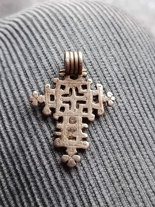 Cruz Prata Testada Copta Etiópia Séc XIX 4,1 cm 6,9 gr. Original