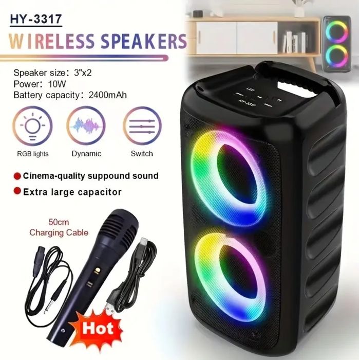 Przenośny głośnik Bluetooth party karaoke Boombox mikrofon przewodowy