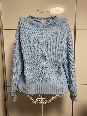Błękitny/jasnoniebieski ciepły sweter jesienny/zimowy