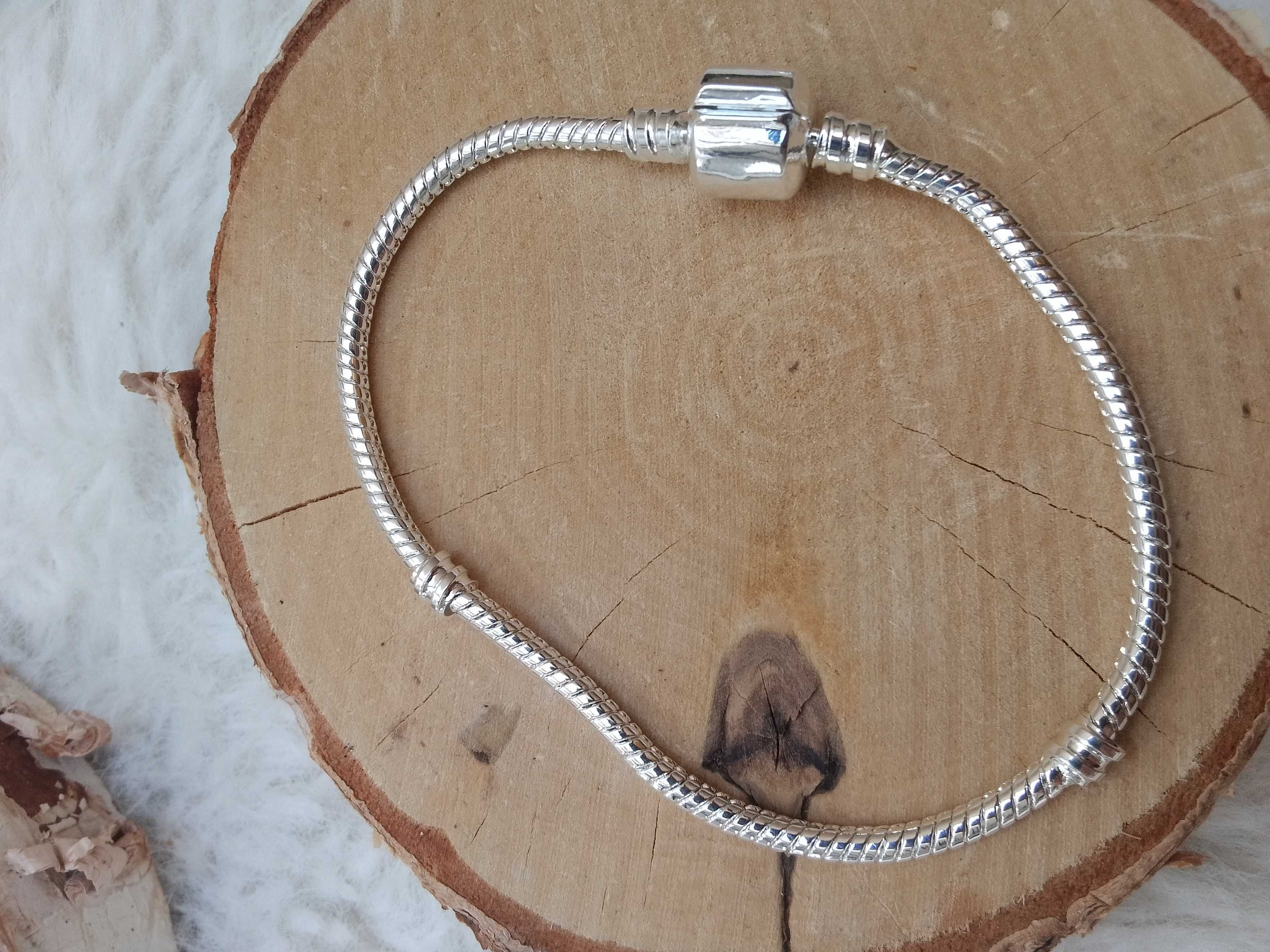 Nowa Bransoletka modułowa srebrna na beczka 19 cm typu Pandora żmijka