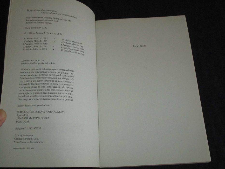 Livro O Erro de Descartes António Damásio