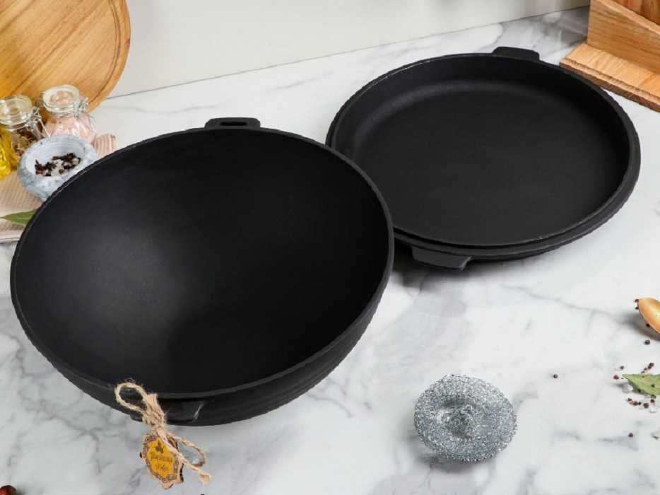 Чавунний WOK казан Майстерня узбецький з кришкою юшка плов куліш шурпа