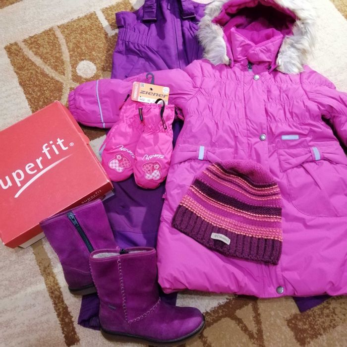 Пальто куртка Lenne р.104, комбинезон зимний р.122, ботинки SuperFit