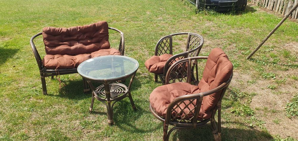 Meble ogrodowe balkonowe ratan - zestaw poduszki stolik krzesła ławka